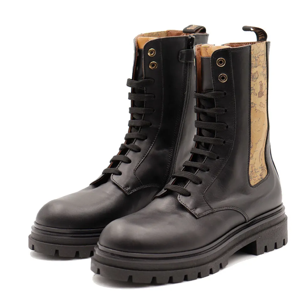 Anfibi 1A Classe Alviero Martini in Pelle Nera con Inserto Elastico Geo Classic 2366