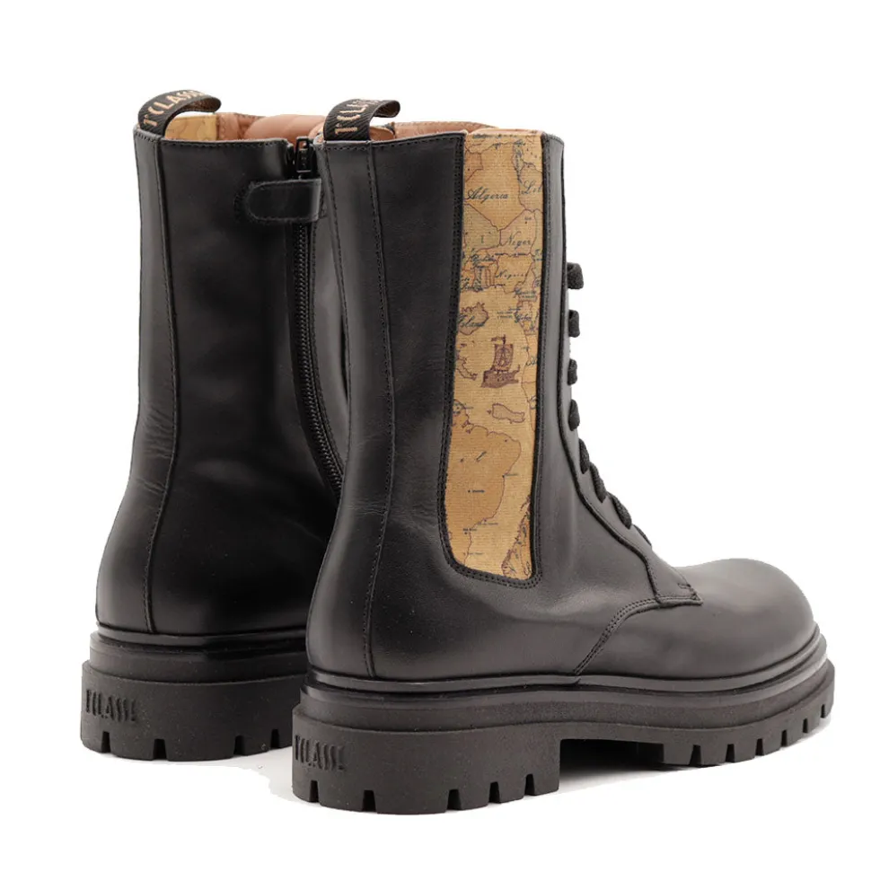 Anfibi 1A Classe Alviero Martini in Pelle Nera con Inserto Elastico Geo Classic 2366