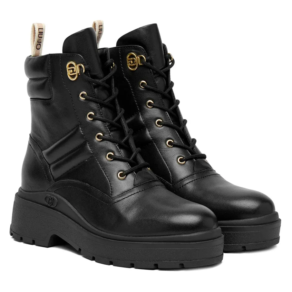 Anfibi Donna LIU JO Andrea 02 in Pelle Nera con Dettagli Bold