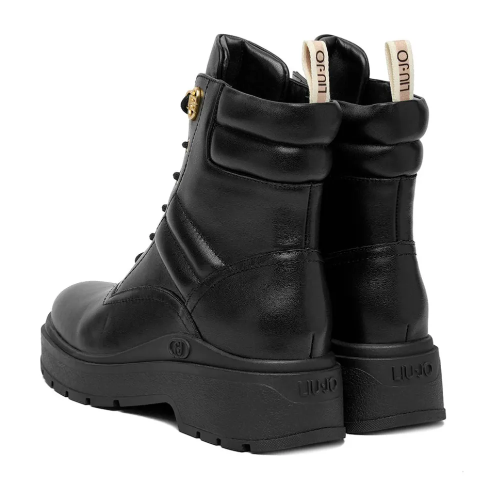 Anfibi Donna LIU JO Andrea 02 in Pelle Nera con Dettagli Bold