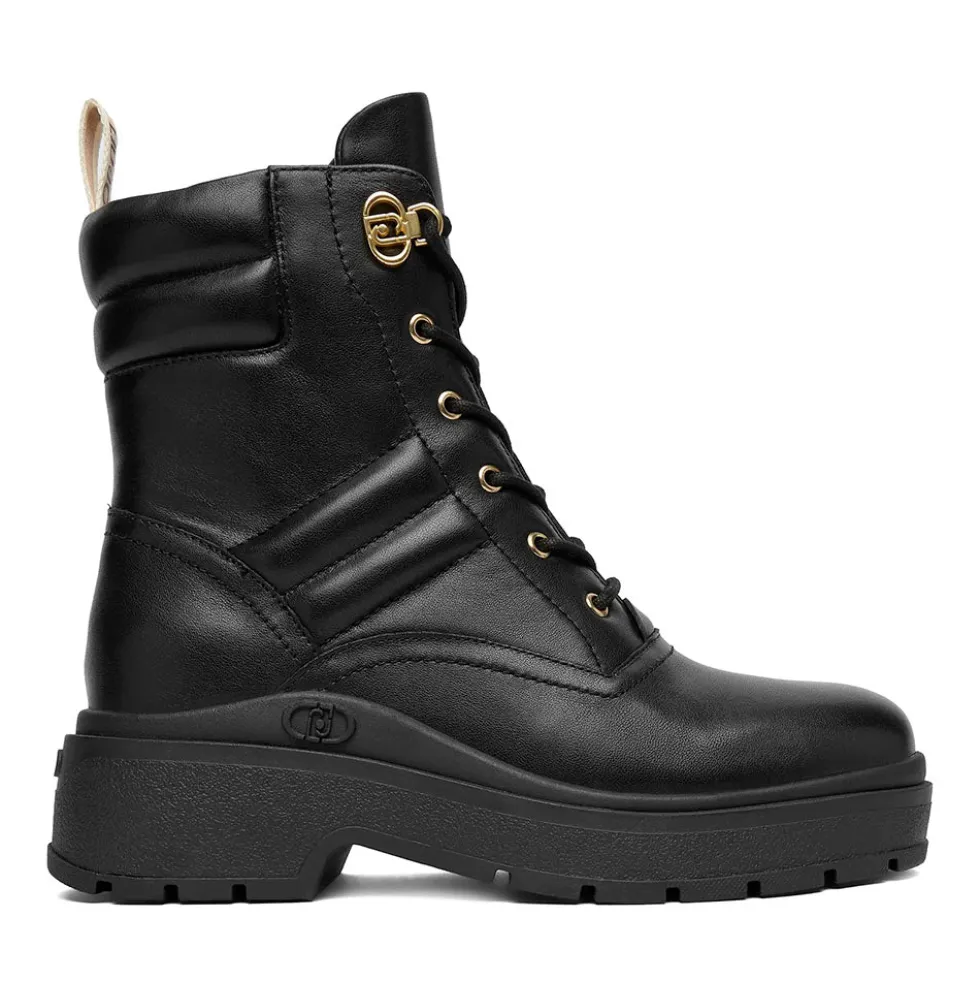 Anfibi Donna LIU JO Andrea 02 in Pelle Nera con Dettagli Bold