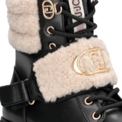 Anfibi Donna LIU JO Rumi 40 in Pelle Nera con Dettagli in Eco Fur
