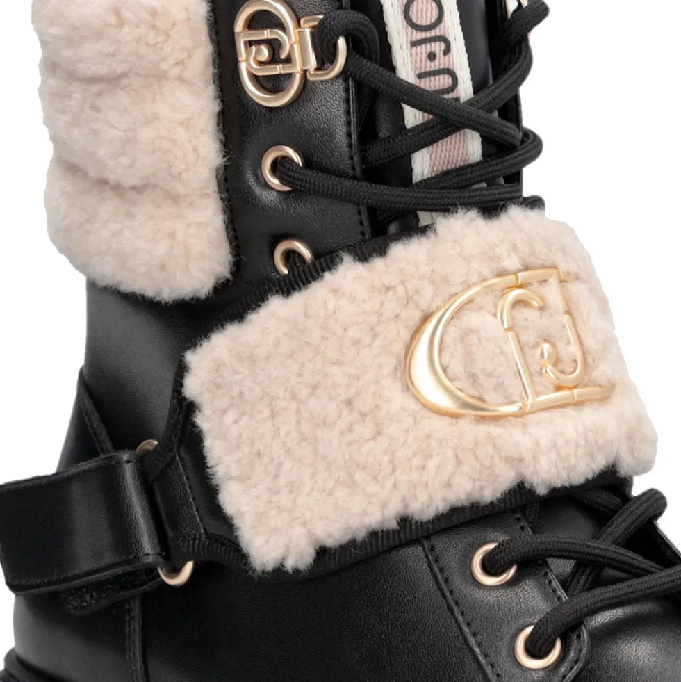 Anfibi Donna LIU JO Rumi 40 in Pelle Nera con Dettagli in Eco Fur