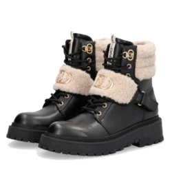 Anfibi Donna LIU JO Rumi 40 in Pelle Nera con Dettagli in Eco Fur