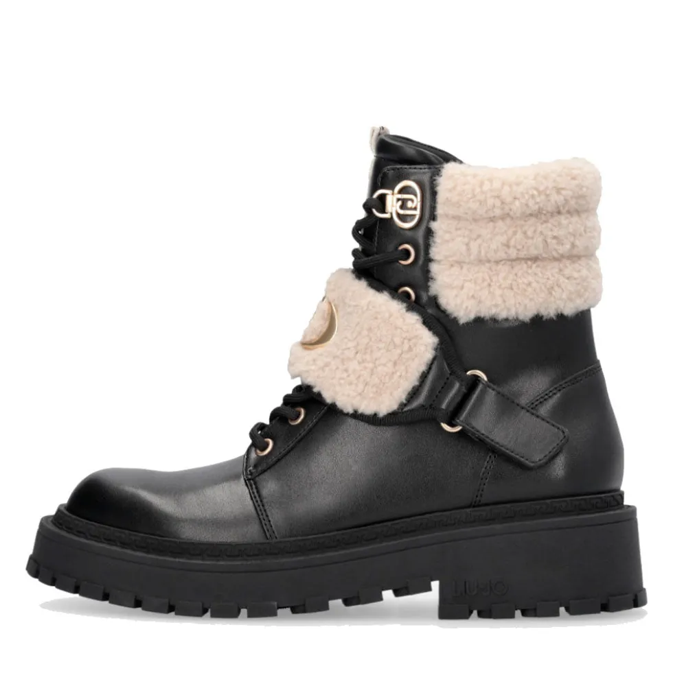 Anfibi Donna LIU JO Rumi 40 in Pelle Nera con Dettagli in Eco Fur