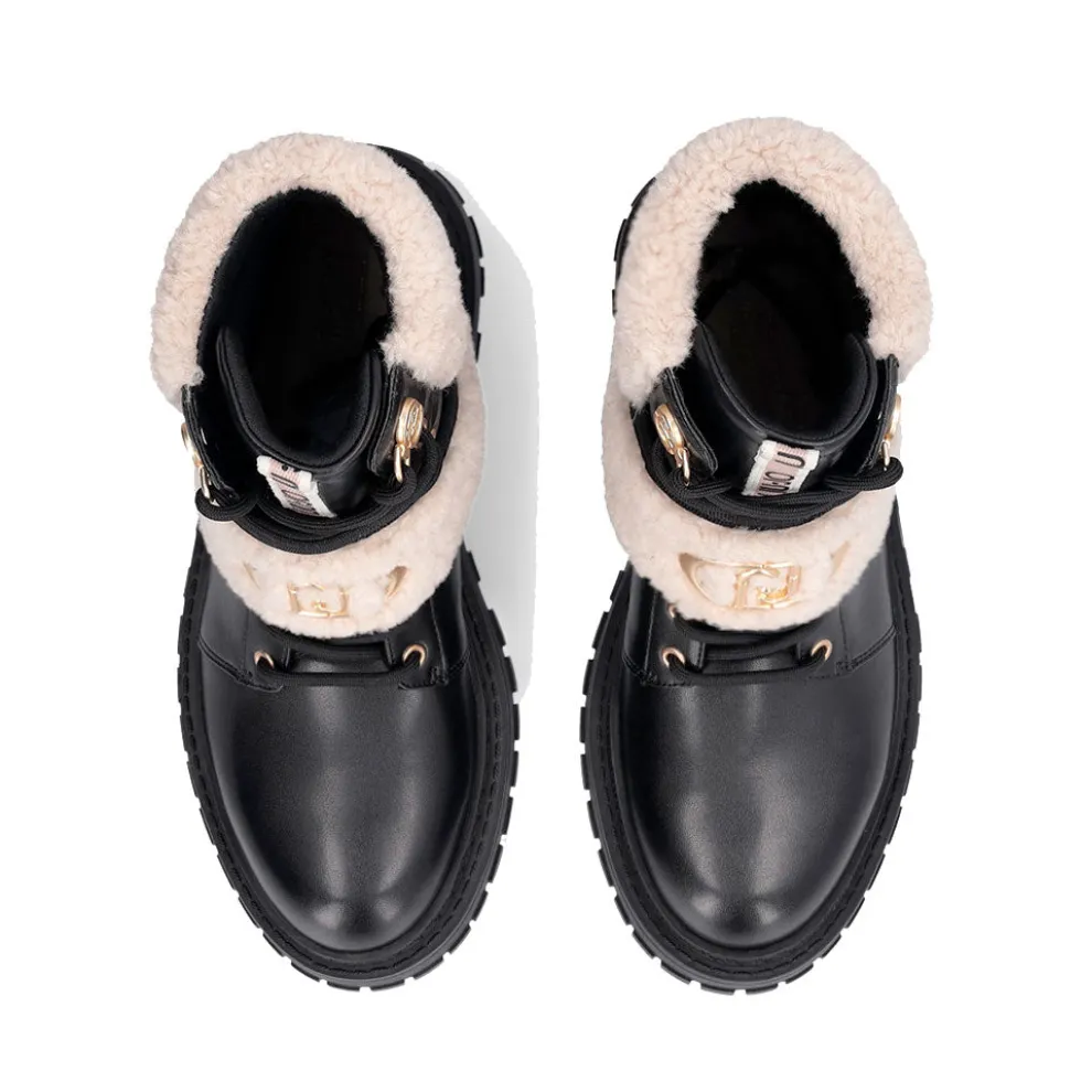 Anfibi Donna LIU JO Rumi 40 in Pelle Nera con Dettagli in Eco Fur