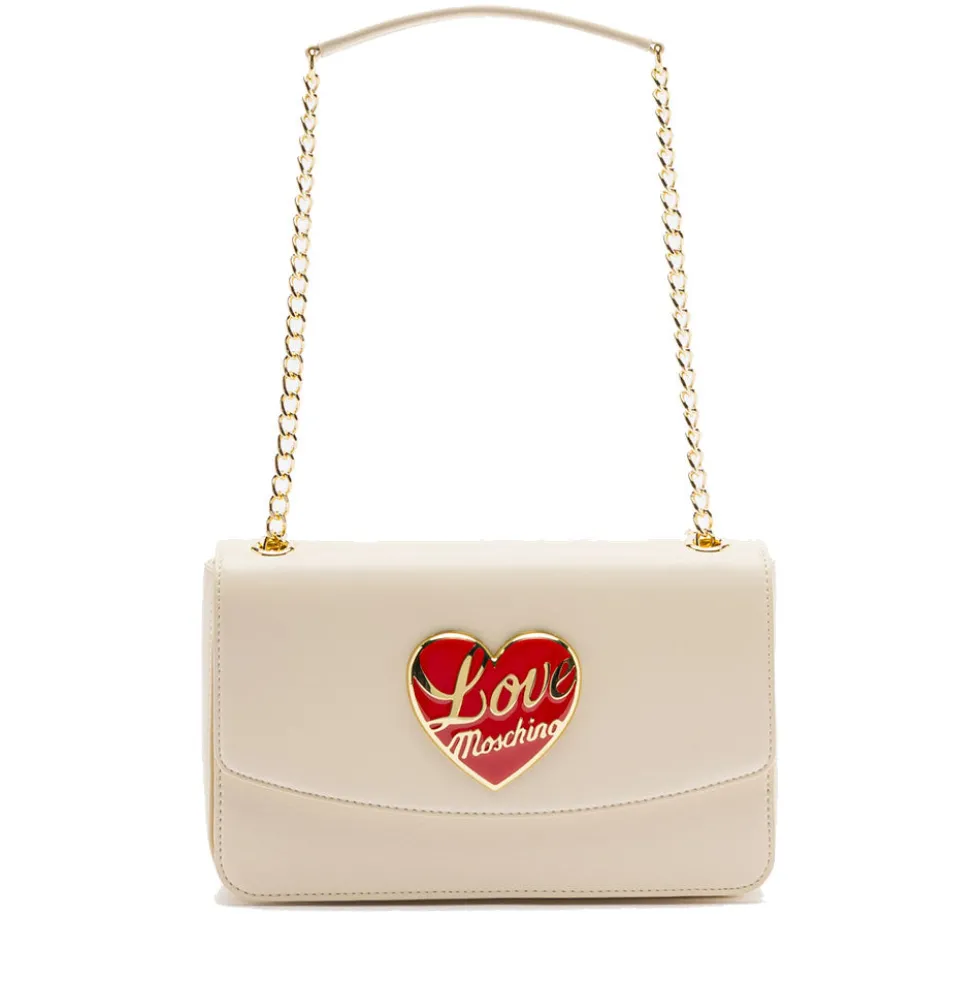 Borsa a Spalla e a Tracolla LOVE MOSCHINO Avorio con Cuore Rosso con Logo
