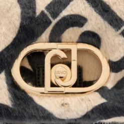 Borsa a Spalla Media LIU JO linea LaPuffy in Pelliccia Sintetica Beige con Logo All Over