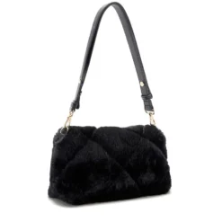 Borsa a Spalla Media LIU JO linea LaPuffy in Pelliccia Sintetica Trapuntata Nera