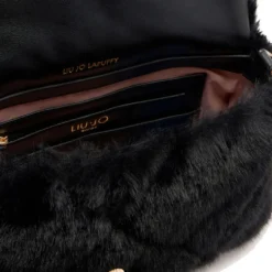 Borsa a Spalla Media LIU JO linea LaPuffy in Pelliccia Sintetica Trapuntata Nera