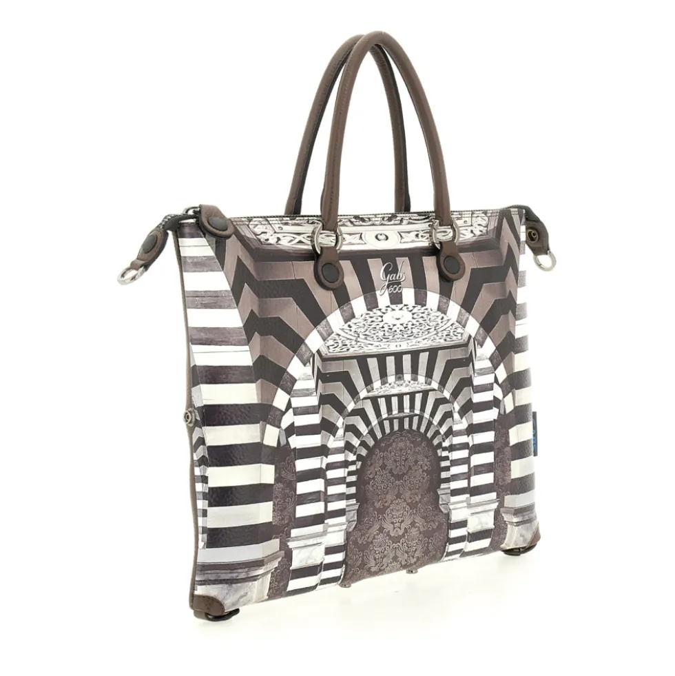 Borsa Donna a Mano con Tracolla GABS G3 PLUS Large in Pelle stampa Portone B/N