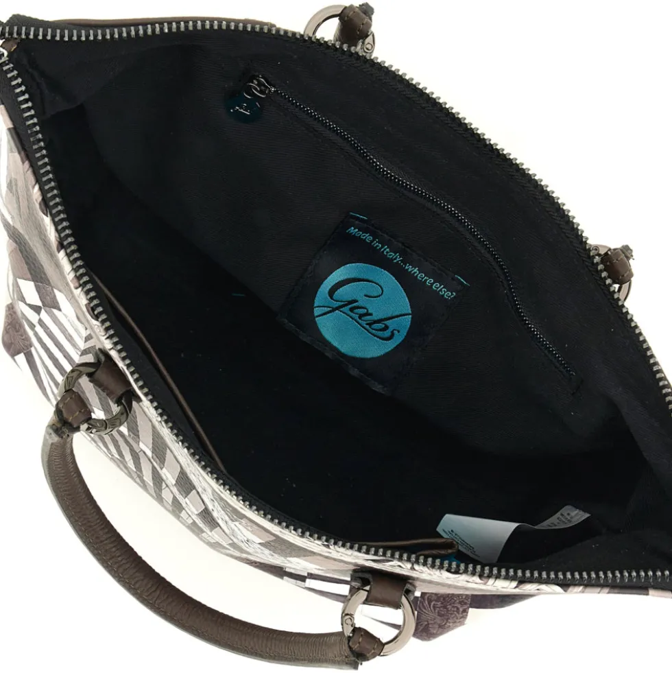 Borsa Donna a Mano con Tracolla GABS G3 PLUS Medium in Pelle stampa Portone B/N