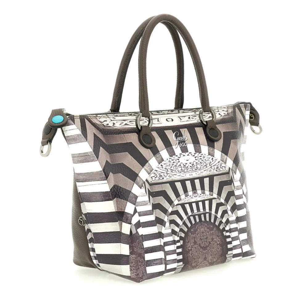 Borsa Donna a Mano con Tracolla GABS G3 PLUS Medium in Pelle stampa Portone B/N
