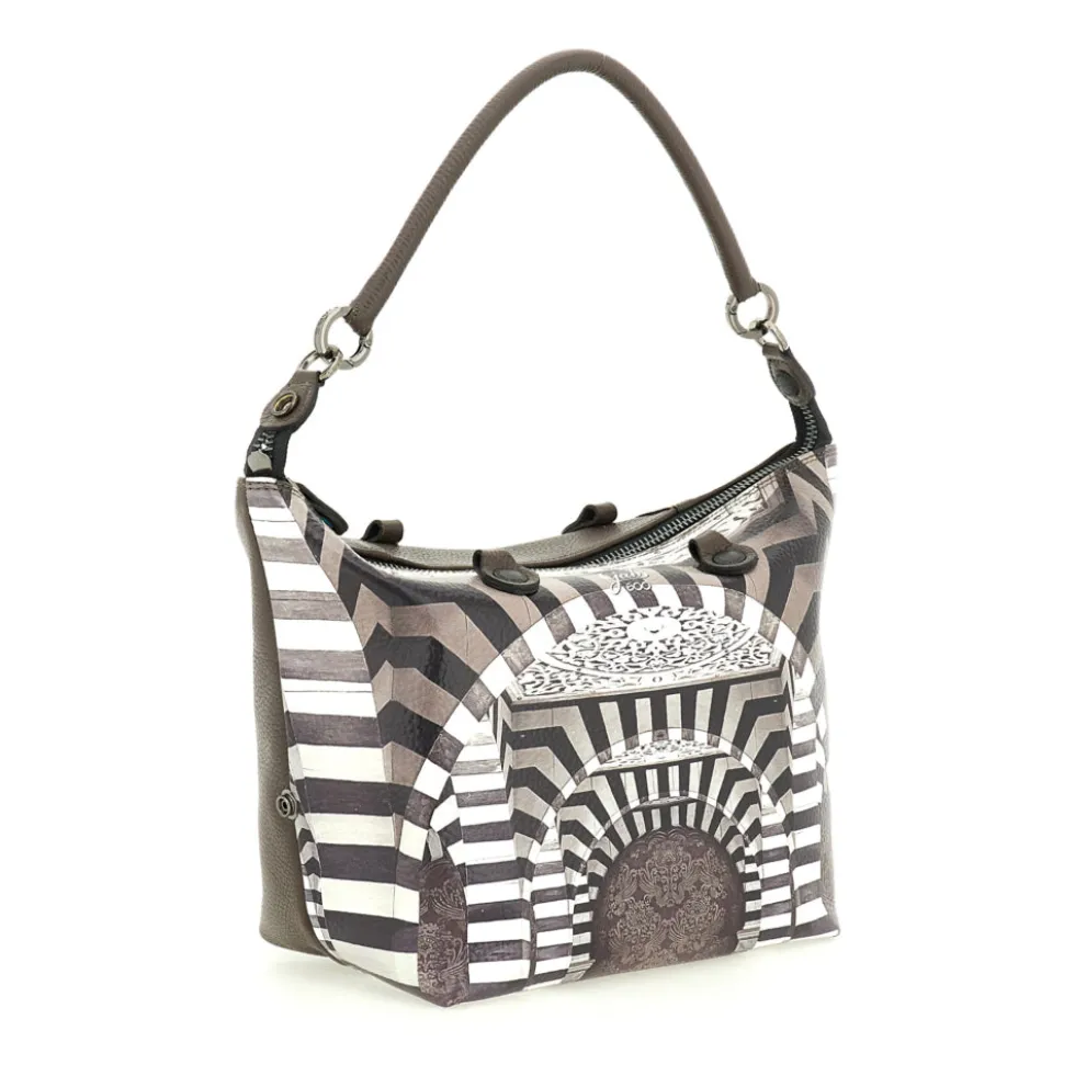 Borsa Donna a Mano con Tracolla GABS G3 PLUS Medium in Pelle stampa Portone B/N