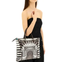 Borsa Donna a Mano con Tracolla GABS G3 PLUS Medium in Pelle stampa Portone B/N