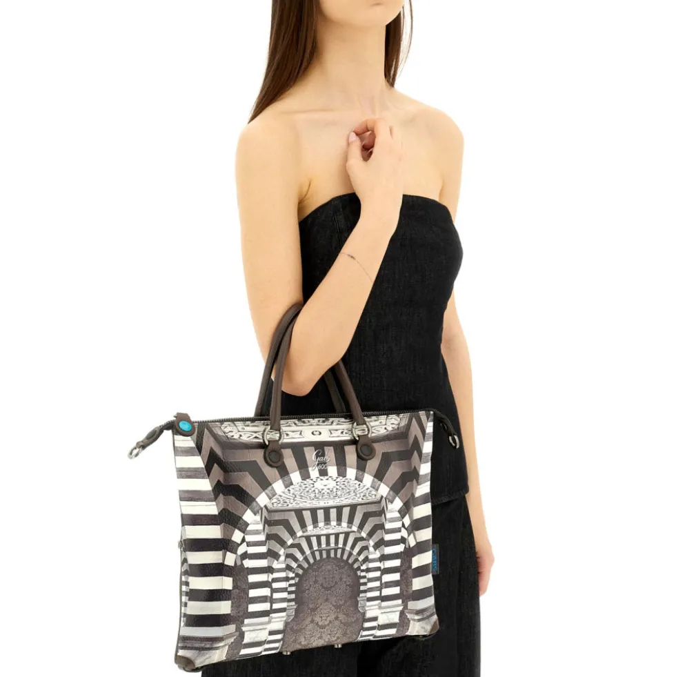 Borsa Donna a Mano con Tracolla GABS G3 PLUS Medium in Pelle stampa Portone B/N