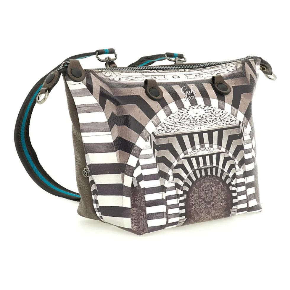 Borsa Donna a Mano con Tracolla GABS G3 PLUS Medium in Pelle stampa Portone B/N