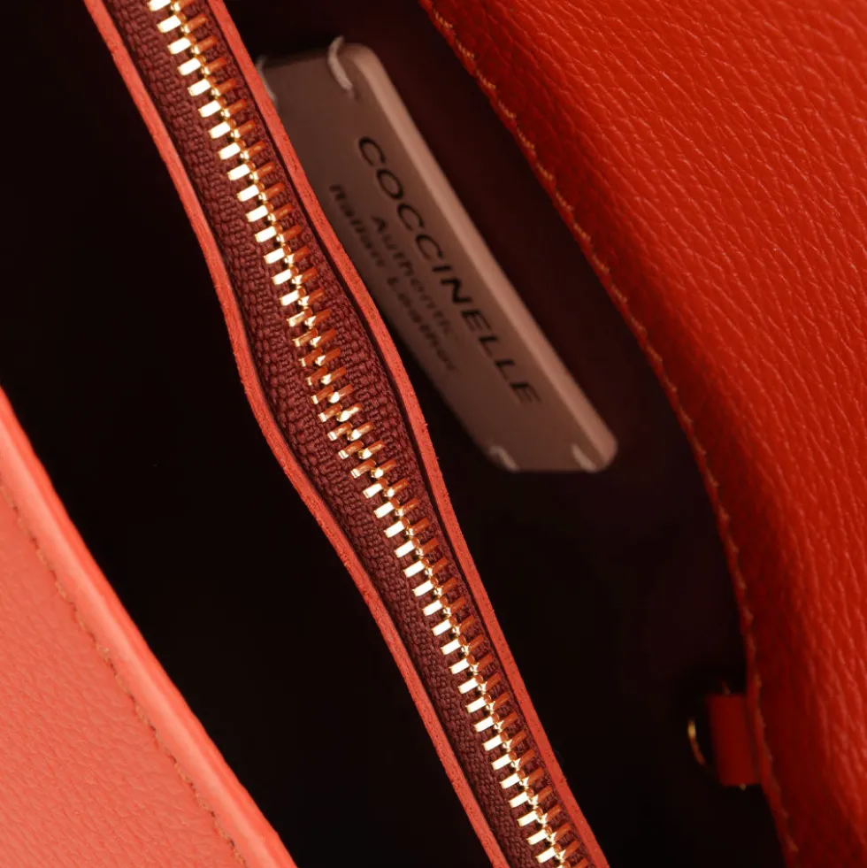 Borsa Donna a Mano con Tracolla COCCINELLE in Pelle linea Binxie Small colore Tangerine
