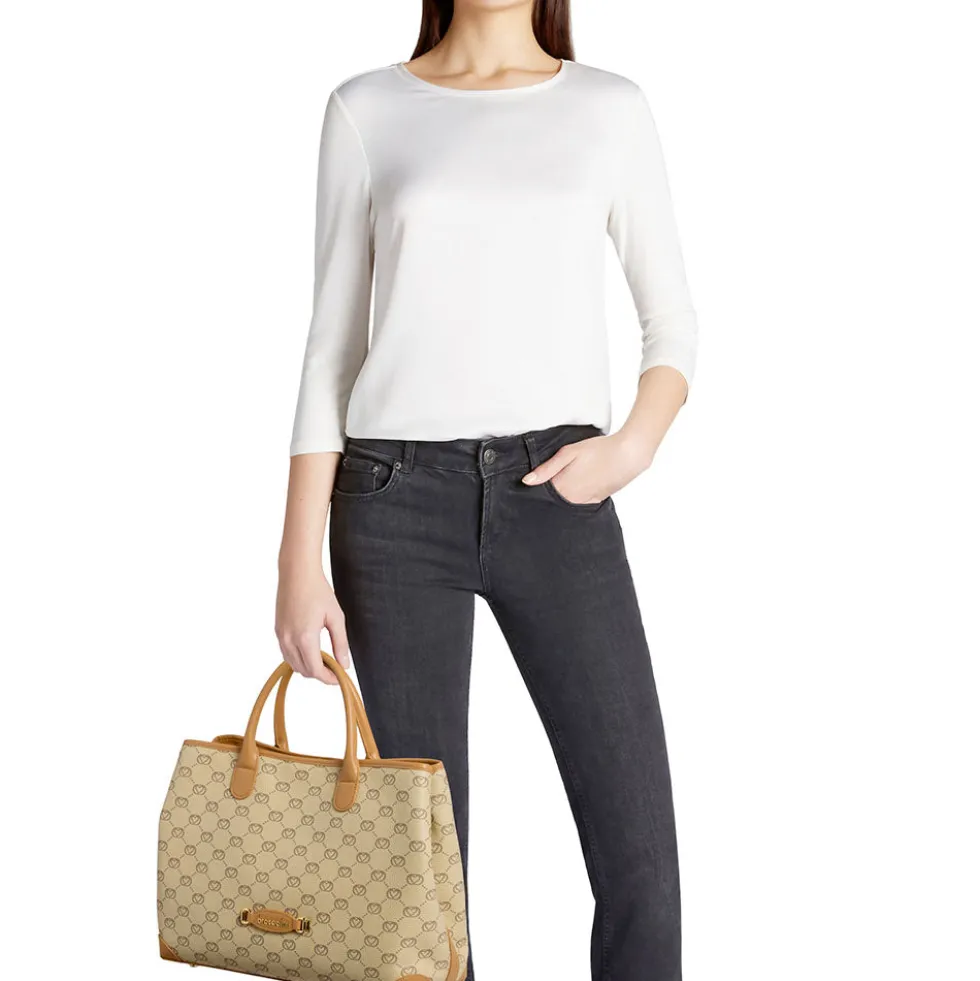 Borsa Donna a Mano Large BRACCIALINI linea Monogram in Pelle Beige
