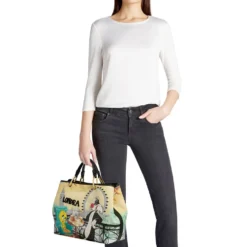 Borsa Donna a Mano Large BRACCIALINI linea Cartoline Looney Tunes stampa Londra