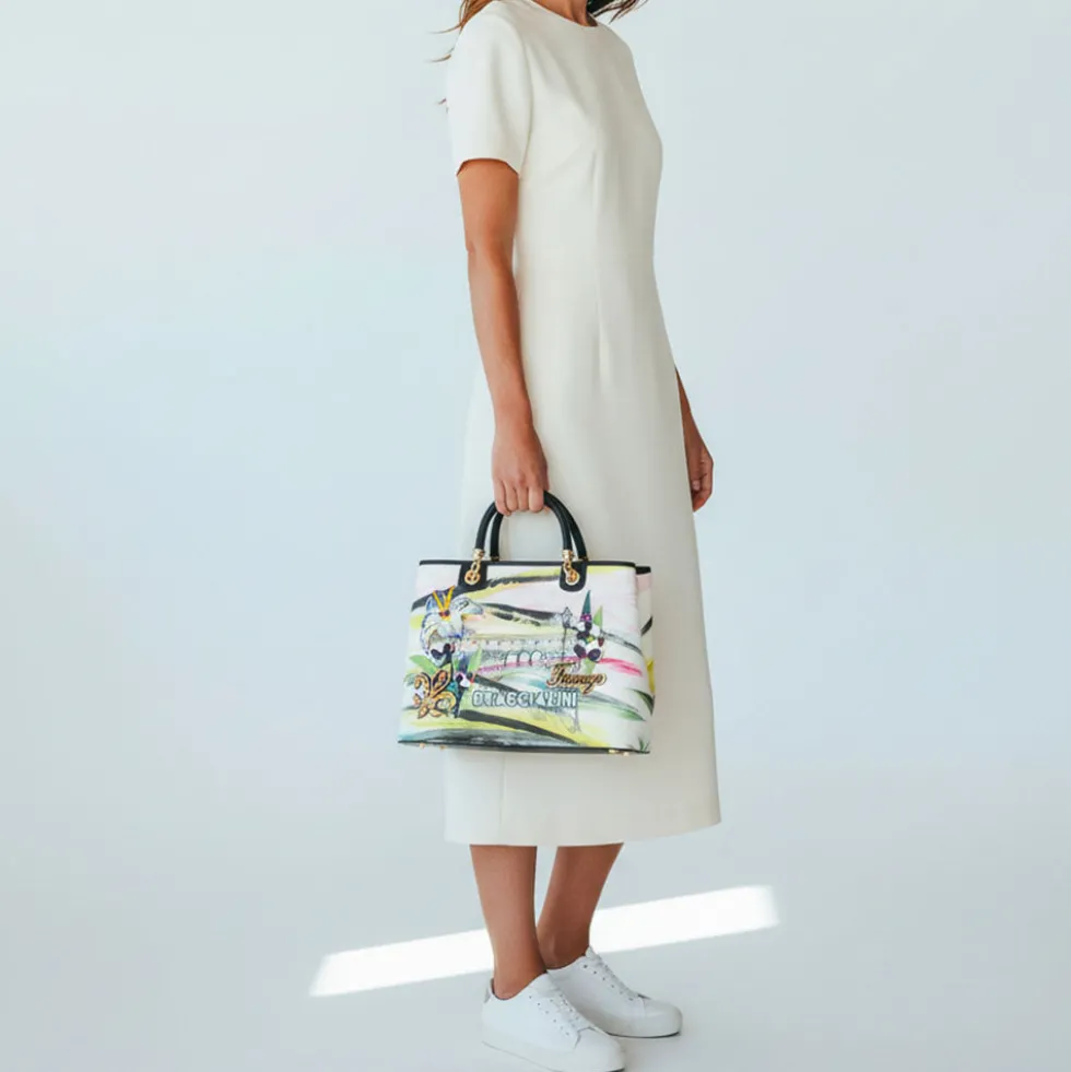 Borsa Donna a Mano Large BRACCIALINI linea Cartoline stampa Firenze