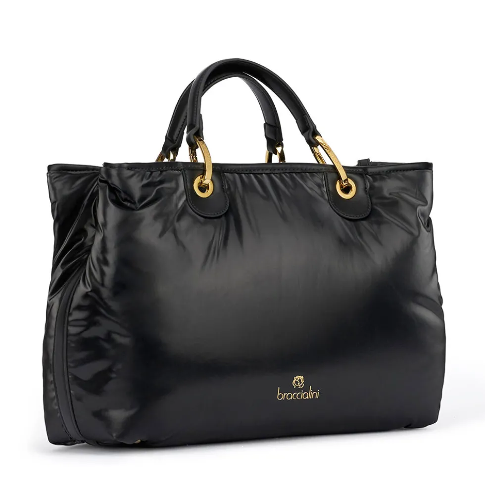 Borsa Donna a Mano Large BRACCIALINI linea Beth Puffy in Nylon Nero