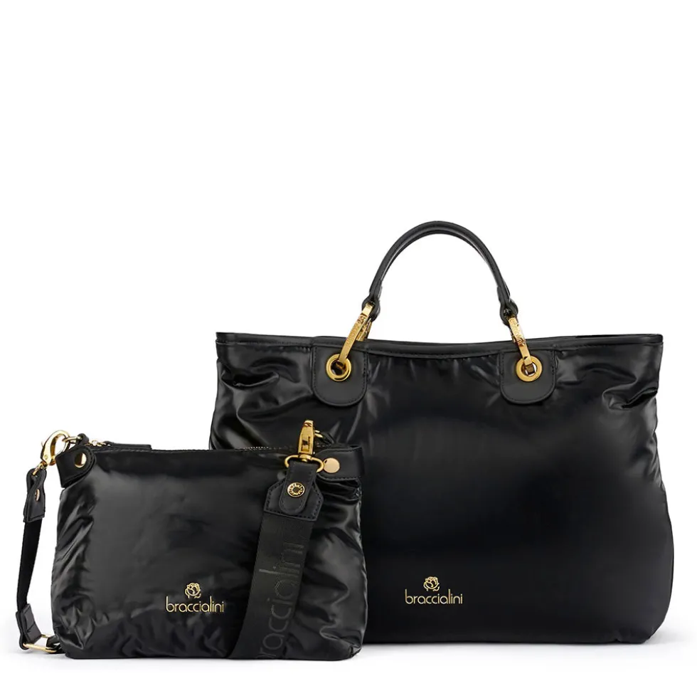Borsa Donna a Mano Large BRACCIALINI linea Beth Puffy in Nylon Nero