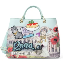 Borsa Donna a Mano Large BRACCIALINI linea Cartoline stampa Roma