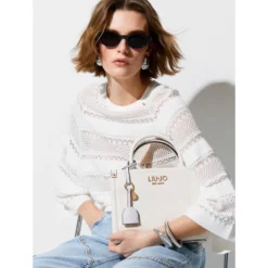 Borsa Donna a Mano LIU JO Better stampa Bottalata color Crema con Charm