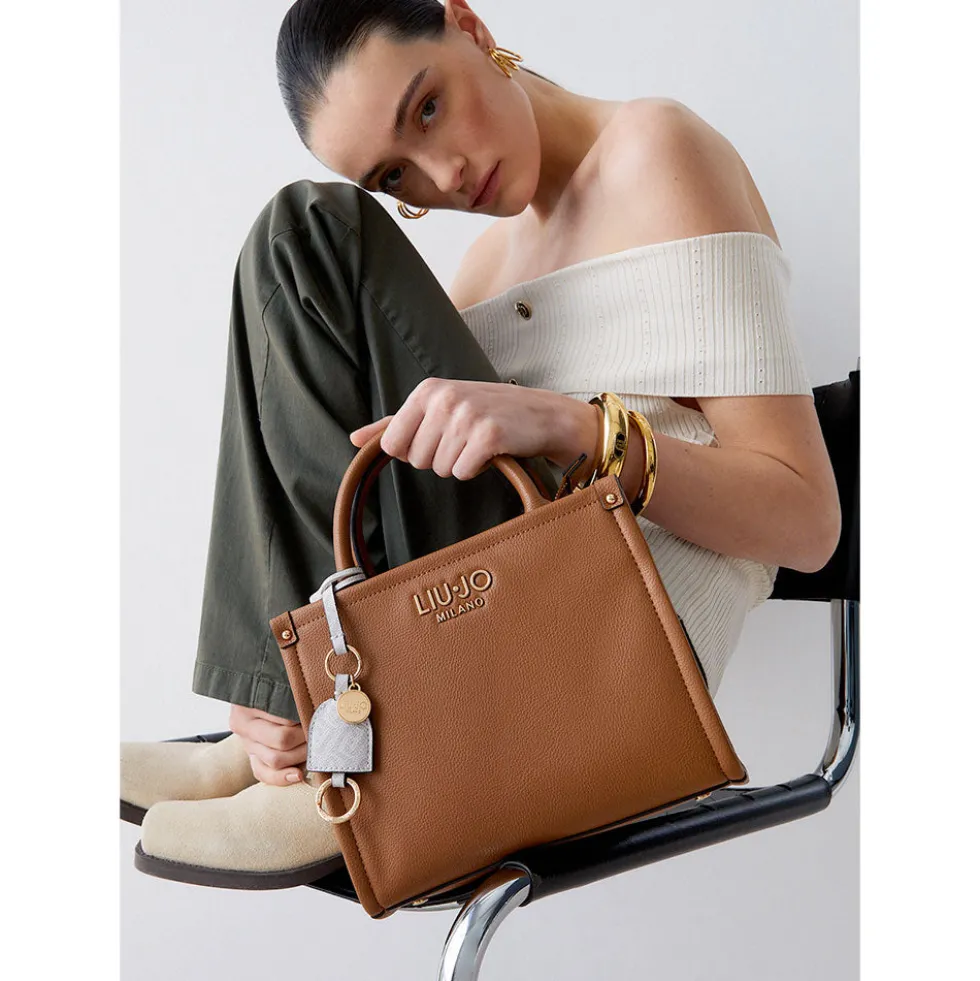 Borsa Donna a Mano LIU JO Better stampa Bottalata Marrone con Charm