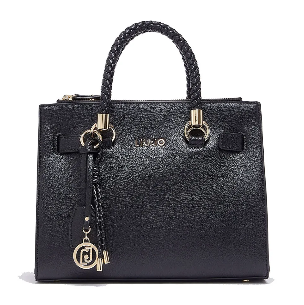 Borsa Donna a Mano LIU JO Better effetto Bottalato Nero con Charm