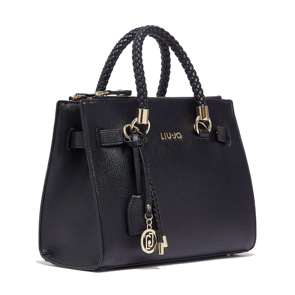 Borsa Donna a Mano LIU JO Better effetto Bottalato Nero con Charm