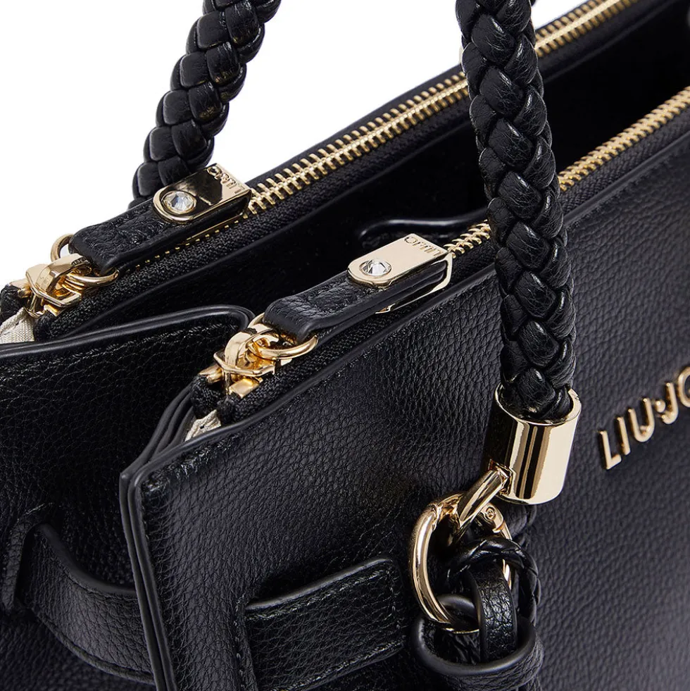 Borsa Donna a Mano LIU JO Better effetto Bottalato Nero con Charm