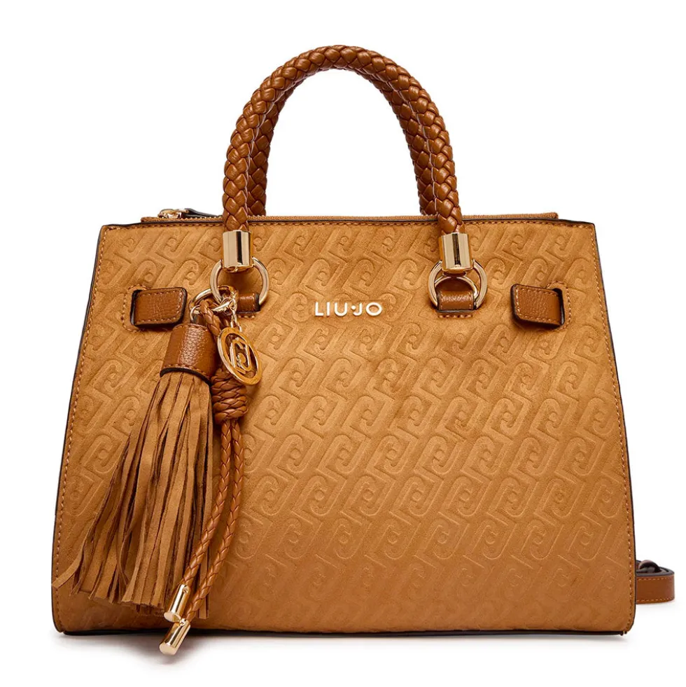 Borsa Donna a Mano LIU JO Marrone con Logo Monogram All Over