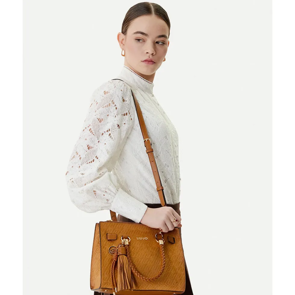 Borsa Donna a Mano LIU JO Marrone con Logo Monogram All Over