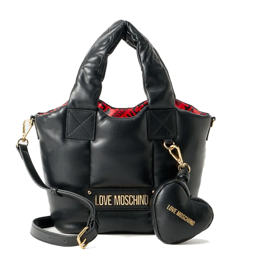 Borsa Donna a Mano LOVE MOSCHINO linea Puffy Logo Trapuntata Imbottita Nera