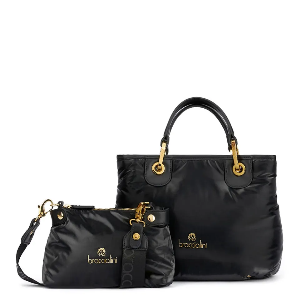 Borsa Donna a Mano Media BRACCIALINI linea Beth Puffy in Nylon Nero
