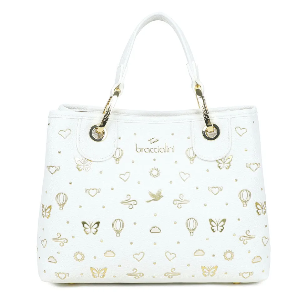 Borsa Donna a Mano Media BRACCIALINI linea Beth Strass Bianco