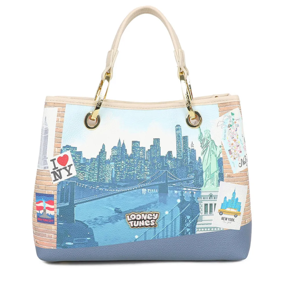 Borsa Donna a Mano Media BRACCIALINI linea Cartoline Looney Tunes stampa New York