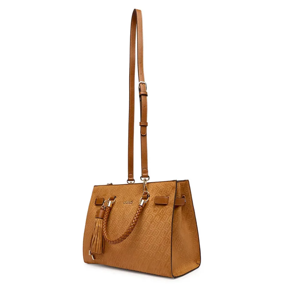 Borsa Donna a Mano Media LIU JO Marrone con Logo Monogram All Over