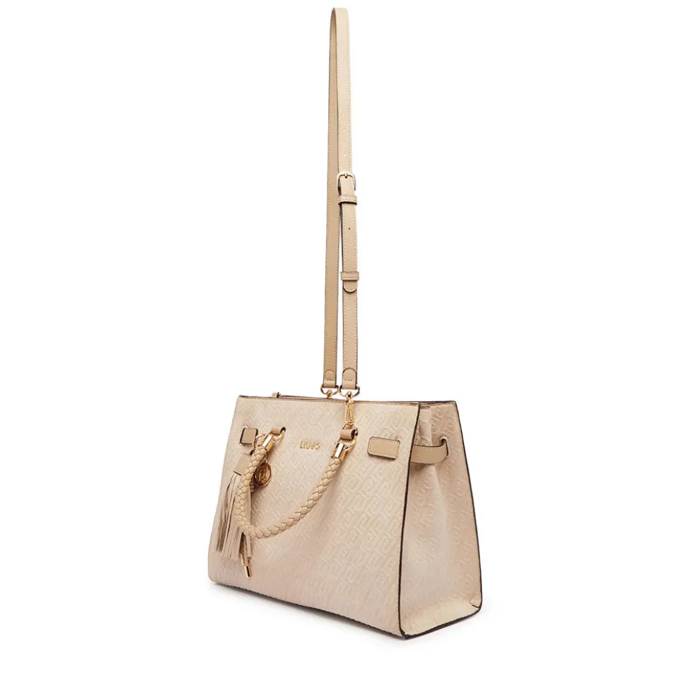 Borsa Donna a Mano Media LIU JO Neutro con Logo Monogram All Over
