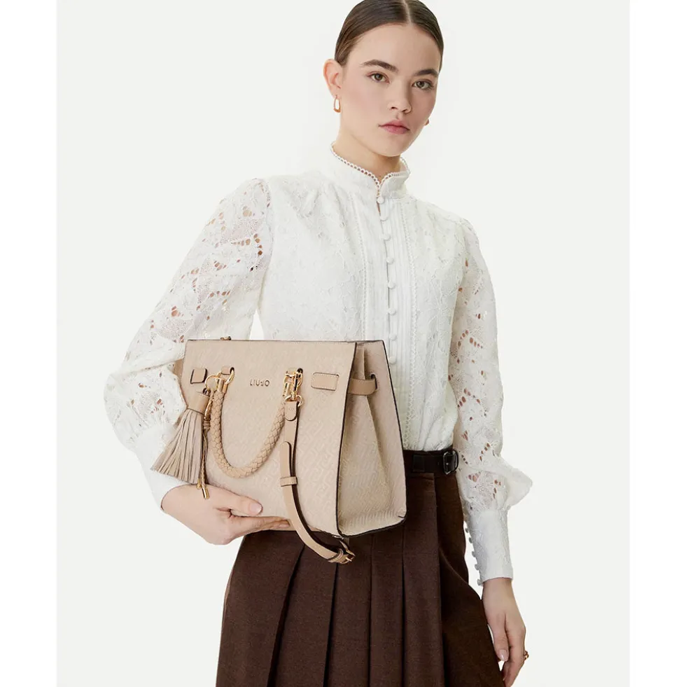 Borsa Donna a Mano Media LIU JO Neutro con Logo Monogram All Over