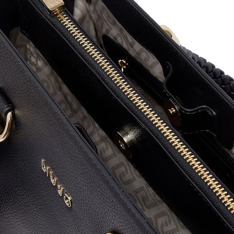 Borsa Donna a Mano Media LIU JO Better effetto Bottalato Nero con Charm