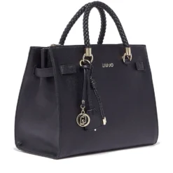Borsa Donna a Mano Media LIU JO Better effetto Bottalato Nero con Charm