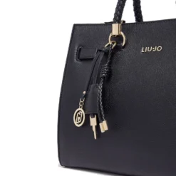 Borsa Donna a Mano Media LIU JO Better effetto Bottalato Nero con Charm