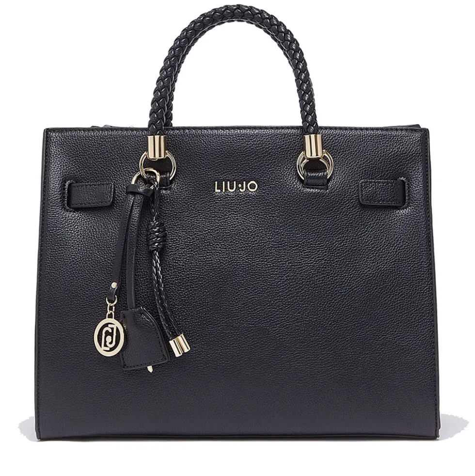 Borsa Donna a Mano Media LIU JO Better effetto Bottalato Nero con Charm