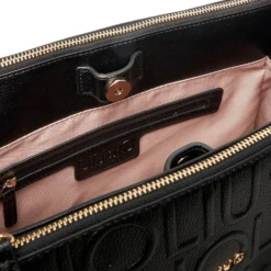 Borsa Donna a Mano Media LIU JO effetto Bottalato con Logo in Rilievo All Over Nero