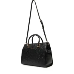 Borsa Donna a Mano Media LIU JO effetto Bottalato con Logo in Rilievo All Over Nero
