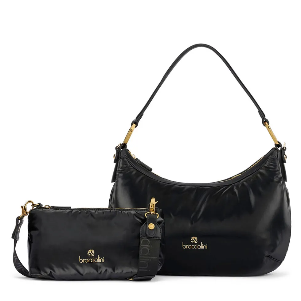 Borsa Donna a Spalla BRACCIALINI linea Beth Puffy in Nylon Nero