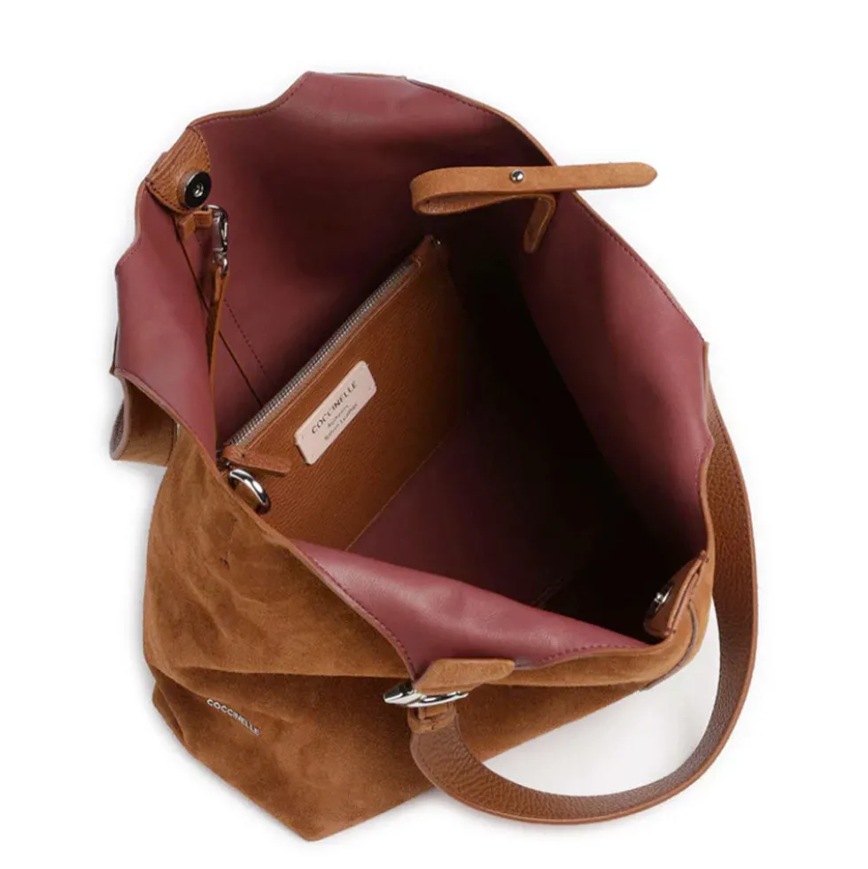 Borsa Donna a Spalla COCCINELLE in Camoscio Linea C-Easy Colore Cognac